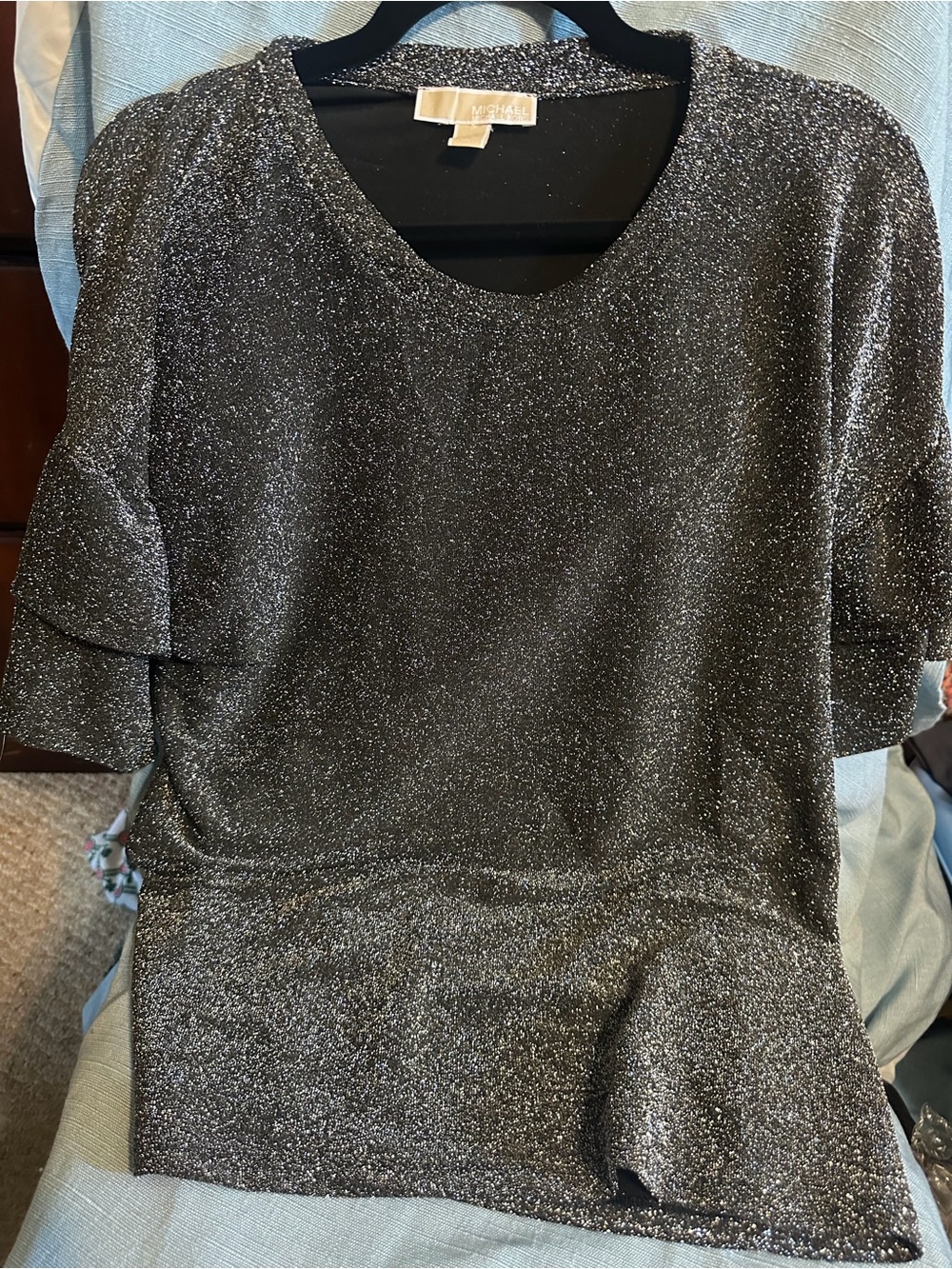 Michael Kors Black Metallic Sparkle Short Sleeve Pullover